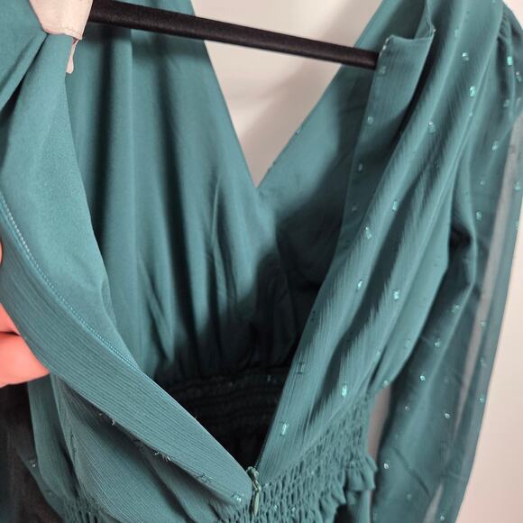 Gal Meets Glam women SZ 2 Everlyn Green Stretch Crepe Pleated Flare Dress Party - Picture 8 of 8